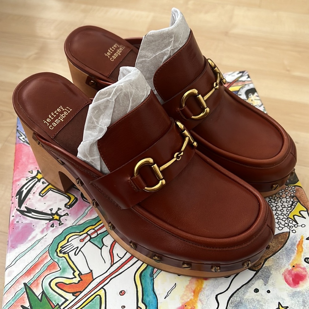 Jeffrey Campbell Brown Leather Studded Clog Mules - Picture 4 of 7